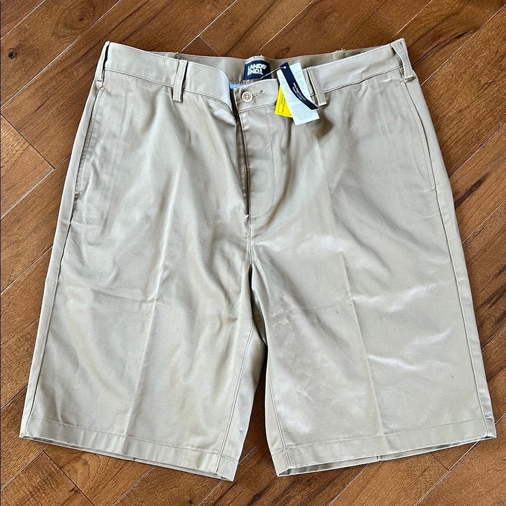 Lands' End Tan Flat Front Shorts Versatile Style